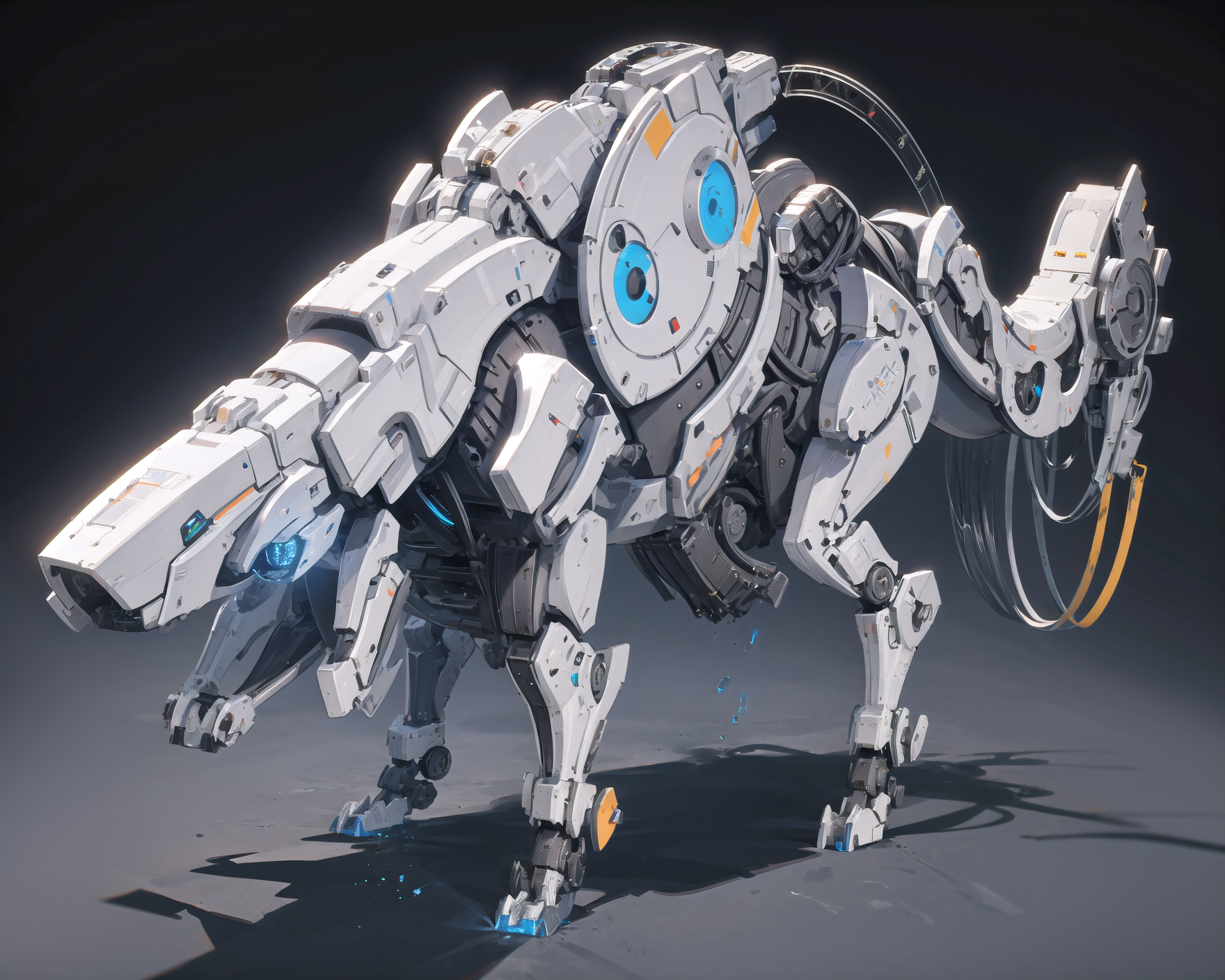 13525-2324913591-horizon,Quadruped machinery,robot, mecha, science fiction, no humans, solo, glowing, blue eyes,tail,  ,.png